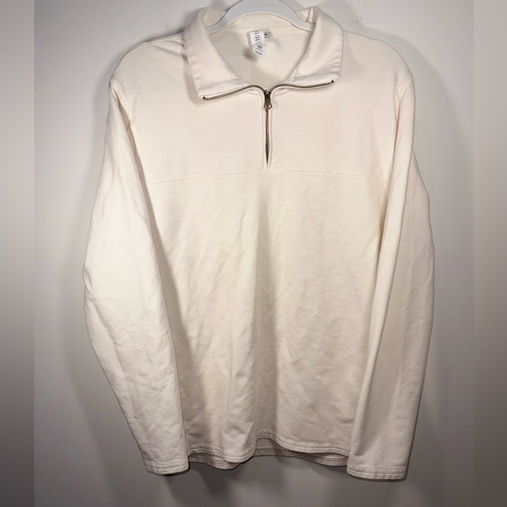 Women White Half Zip Collared Pullover Sweatshirt Size Medium